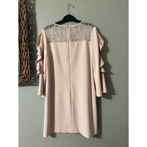 Tahari Levine Dress Pink 10 Ruffle 3/4 Sleeve Stretch Shift Career Church - Picture 5 of 7